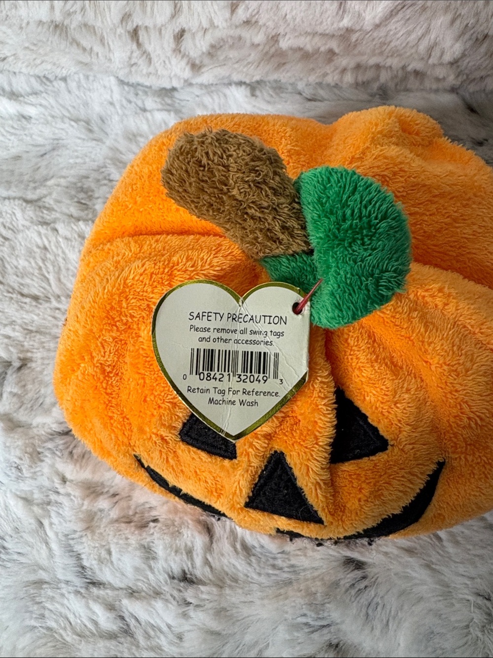 Ty Pluffies Orange “Plumpkin” Plush Halloween Jack-O'-Lantern. 2004 - Picture 4 of 7